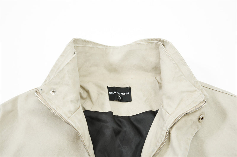 Men's Cargo Bomber Jacket with Multi-Pocket Stand Collar, Relaxed Fit