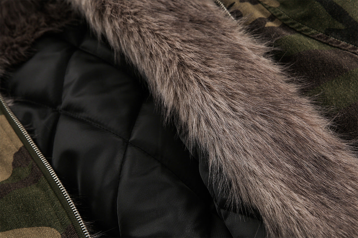 Blouson bomber homme camouflage doublé en fausse fourrure avec capuche