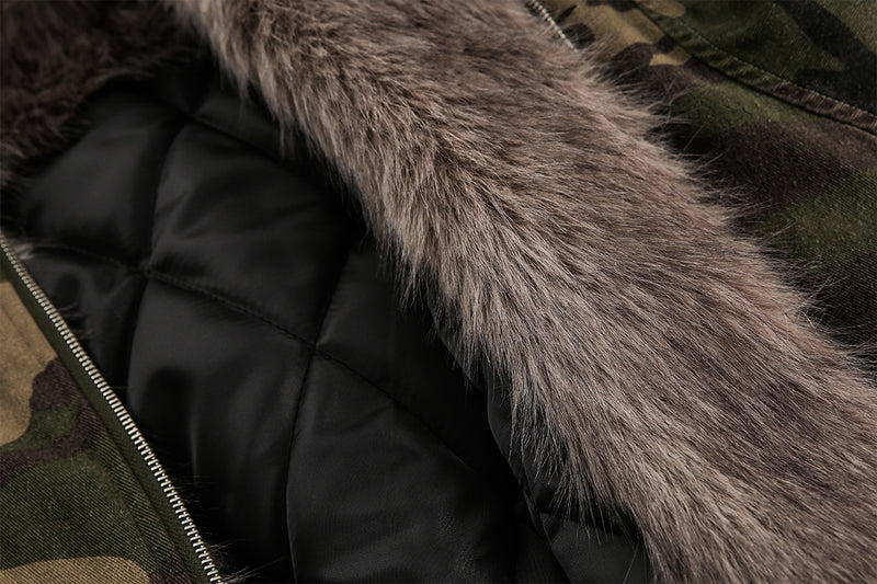 Blouson bomber homme camouflage doublé en fausse fourrure avec capuche