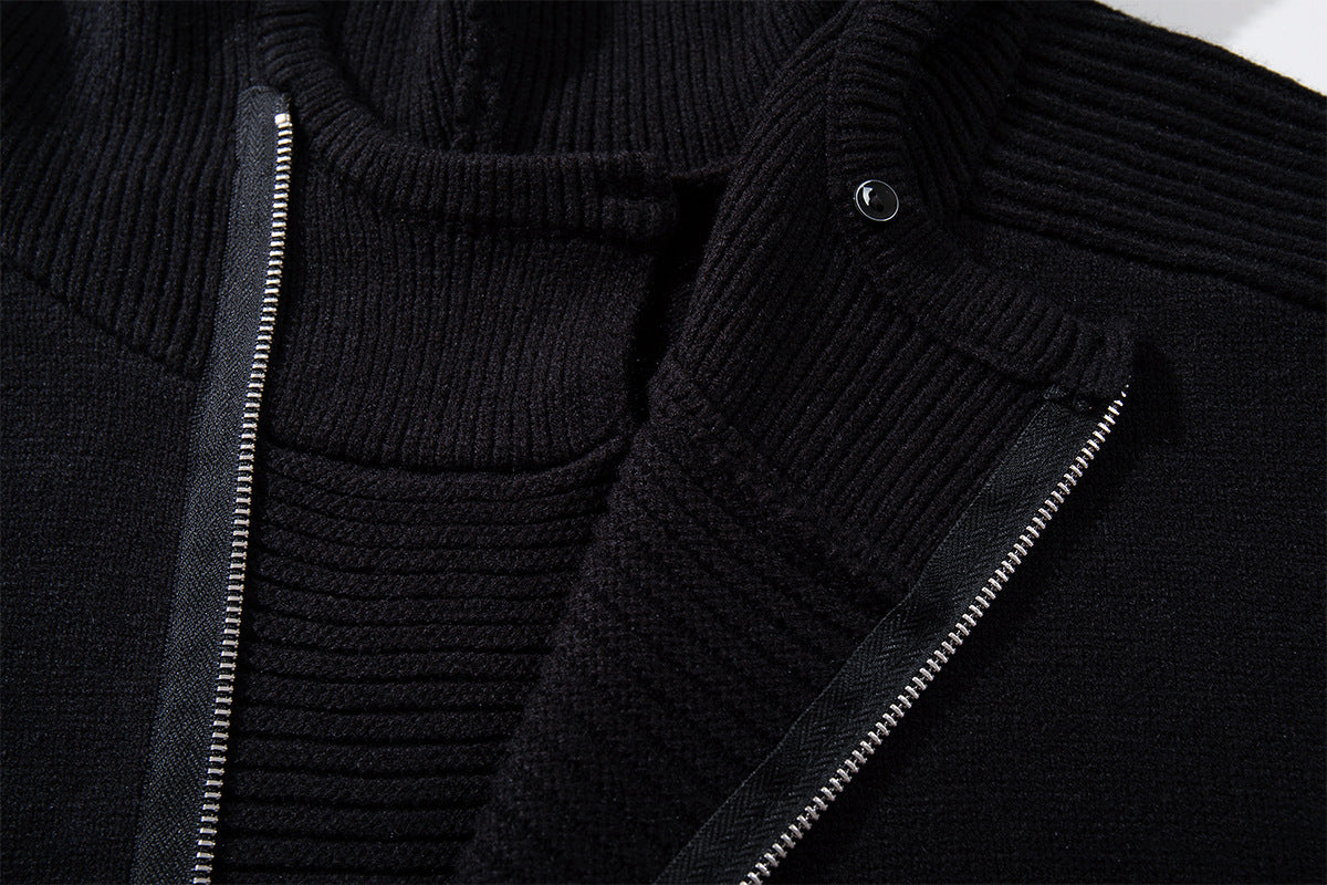 Zip Up Hoodie Black Knit Oversized Full-Zip Sweater Hoodie