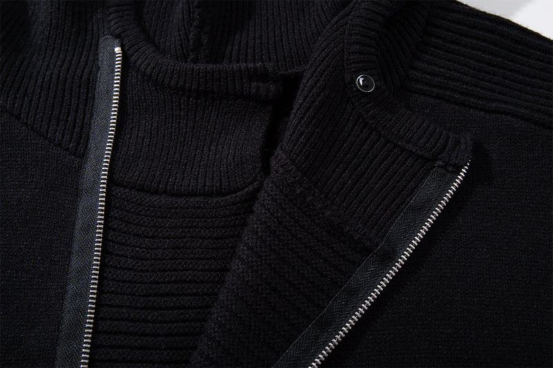 Zip Up Hoodie Black Knit Oversized Full-Zip Sweater Hoodie