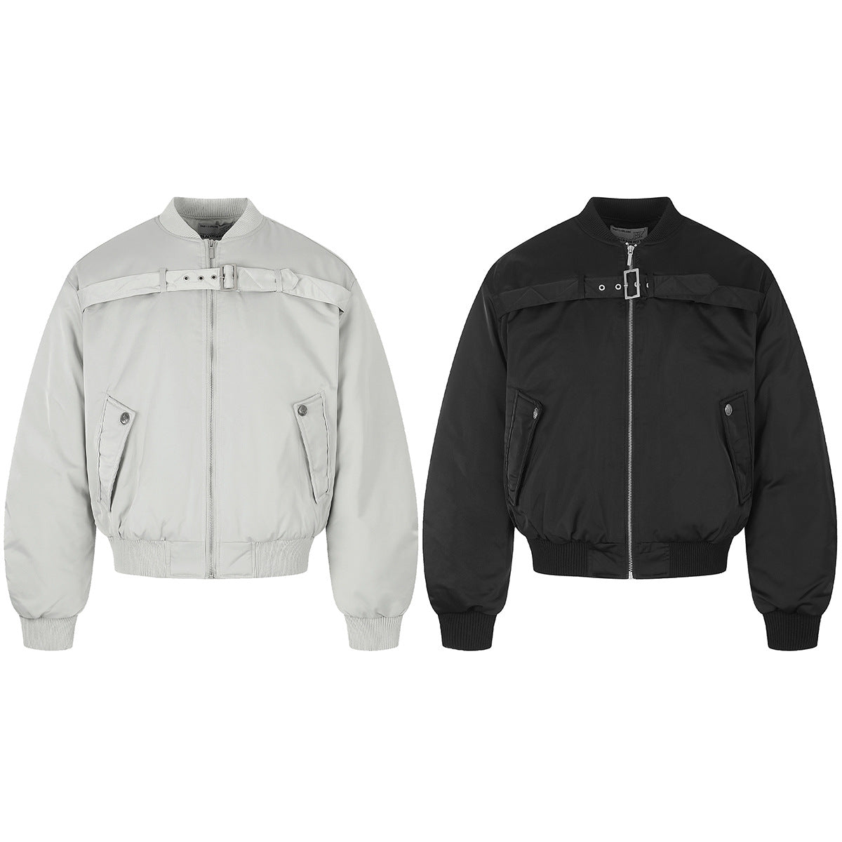 Padded Bomber Jacket with Chest Buckle Strap – Men's Oversized Flight Jacket