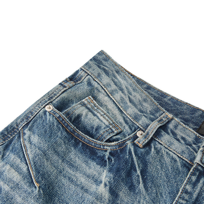 Men's Vintage Washed Baggy Wide-Leg Jeans – Distressed Straight-Fit Denim