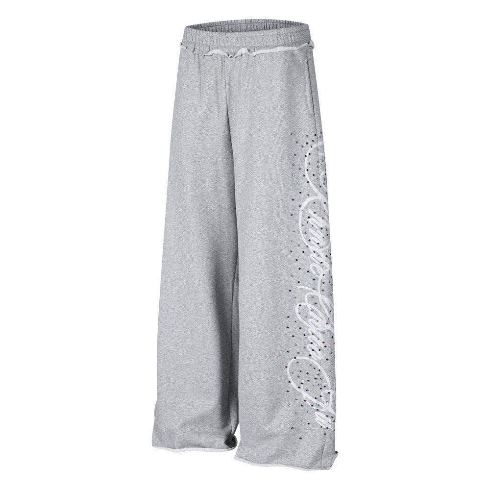 Wide-Leg Sweatpants with Rhinestone Script Graphic – Men's Relaxed Fit
