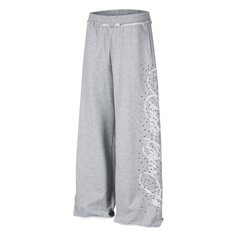 Wide-Leg Sweatpants with Rhinestone Script Graphic – Men's Relaxed Fit
