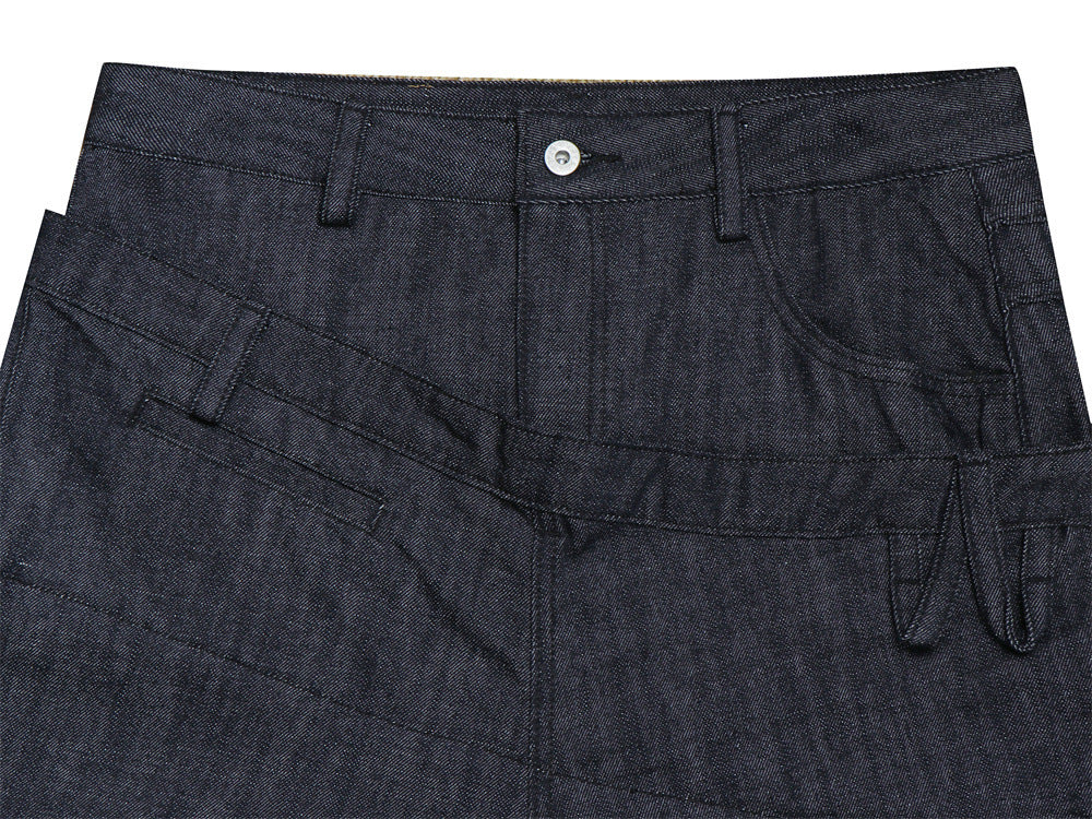 Jeans à double ceinture et jambes larges – Denim droit et ample pour homme avec empiècement diagonal