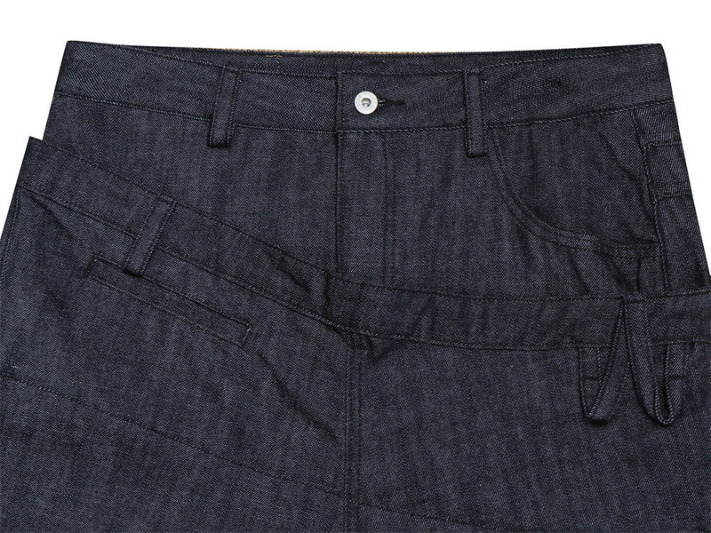 Jeans à double ceinture et jambes larges – Denim droit et ample pour homme avec empiècement diagonal