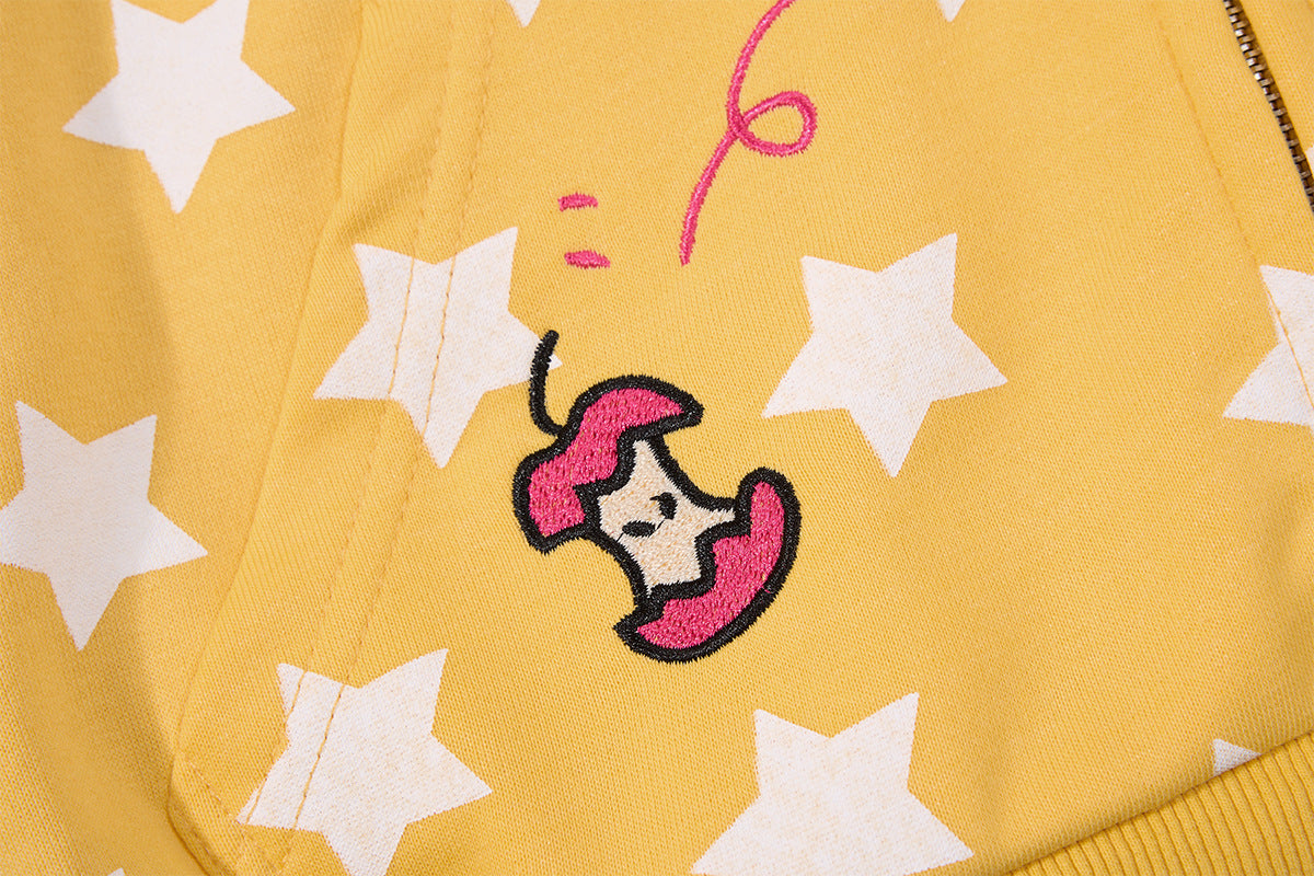 Sweat court zippé à imprimé étoiles avec pomme – Streetwear kawaii