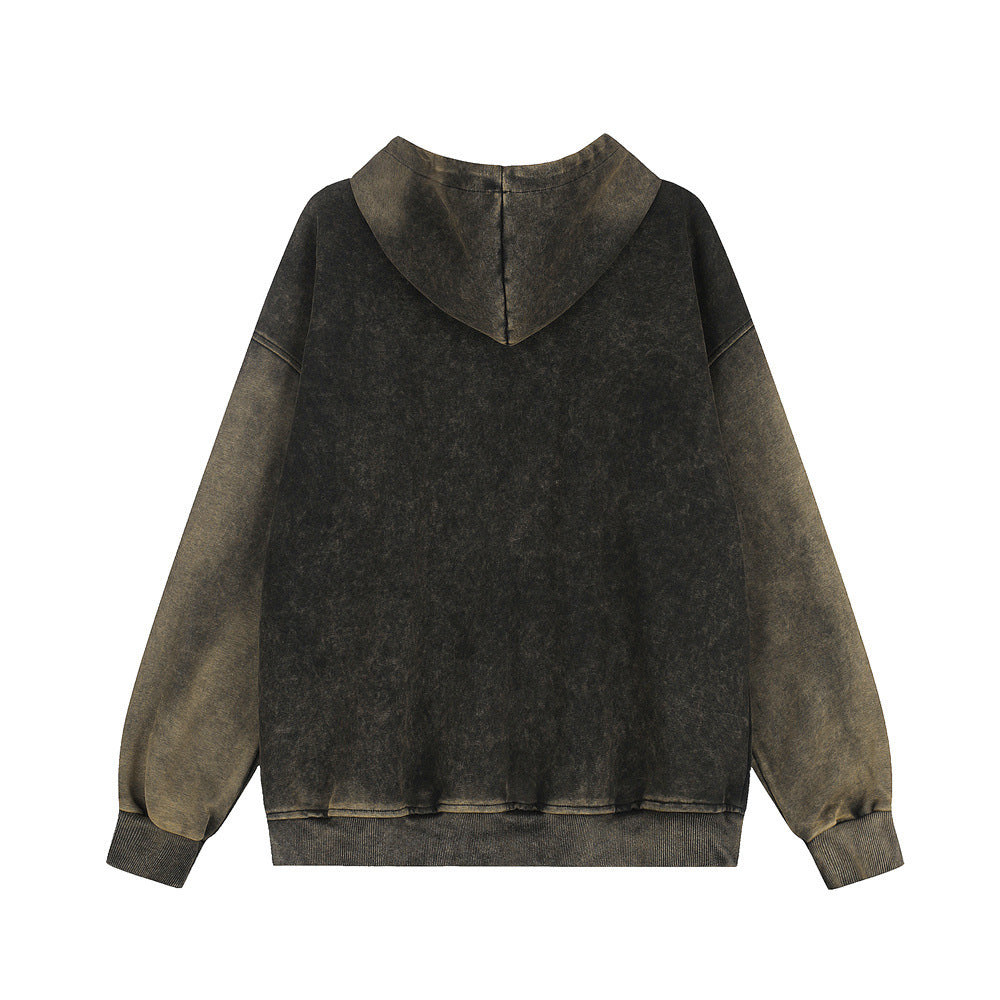 Acid-Wash-Zip-Hoodie mit Hufeisen-Stamp & Rider-Grafik – Oversize-Passform