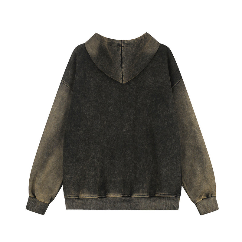 Acid-Wash-Zip-Hoodie mit Hufeisen-Stamp & Rider-Grafik – Oversize-Passform