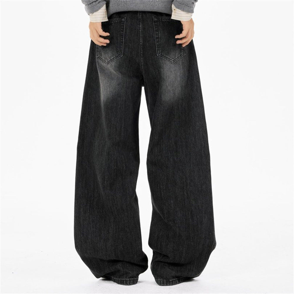 Baggy Black Jeans Men – Wide Leg Vintage Washed Straight Denim Pants