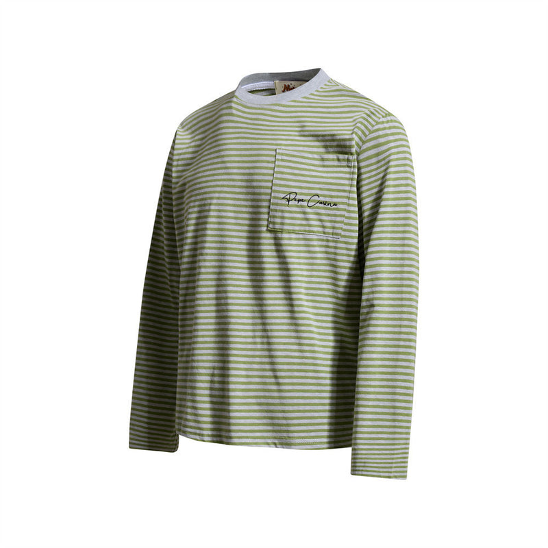 T-shirt homme à manches longues rayé avec poche – Coupe décontractée à col rond