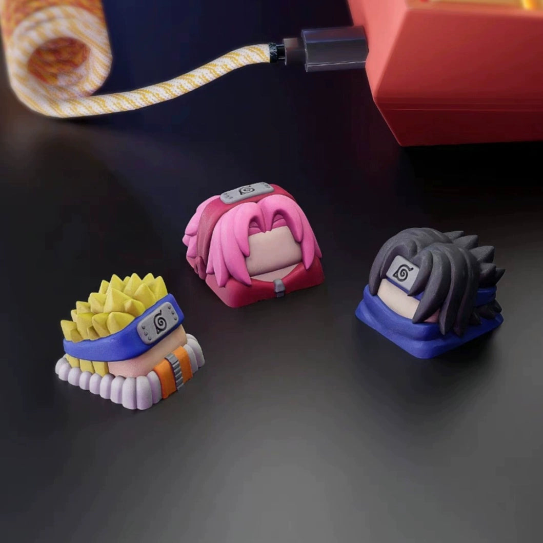 Naruto Keycaps Set – Naruto, Sakura, and Sasuke | Custom Mechanical Keyboard Keycaps