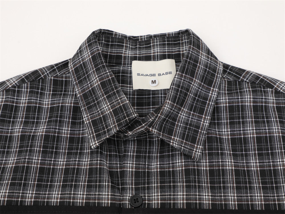 Don't Judge Me Graphic Patchwork Plaid Short Sleeve Shirt