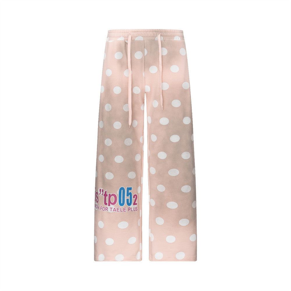 Polka Dot Wide-Leg Sweatpants – Relaxed Fit Streetwear Jogger Pants