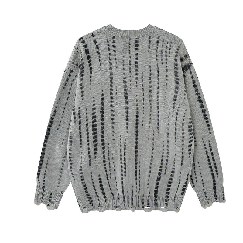 Pull en maille col rond oversize tie-dye délavé – Streetwear vintage