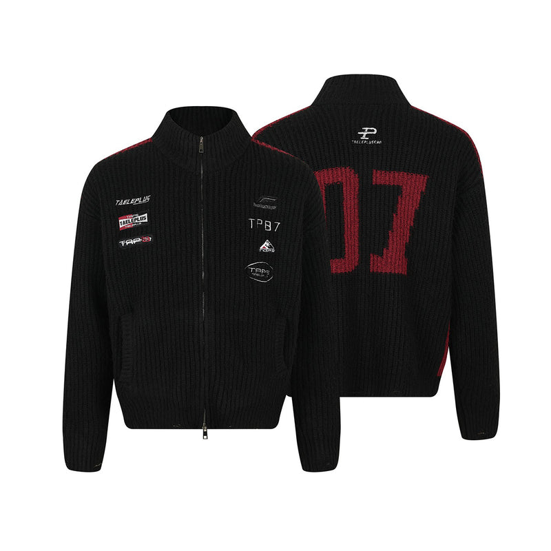 Strick-Cardigan mit Racing-Patches, Reißverschluss und Stehkragen