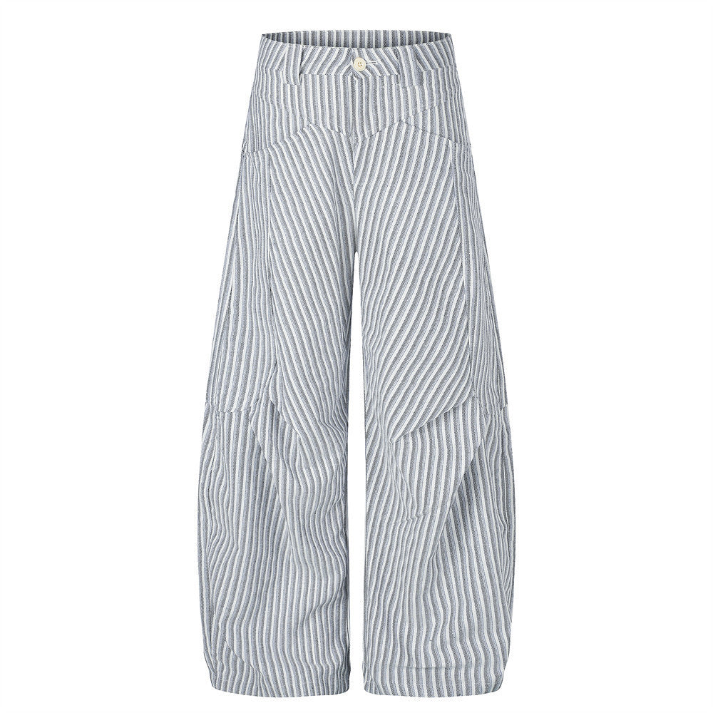 Pantalon à rayures et jambes larges – Taille haute déconstruite, bas incurvé