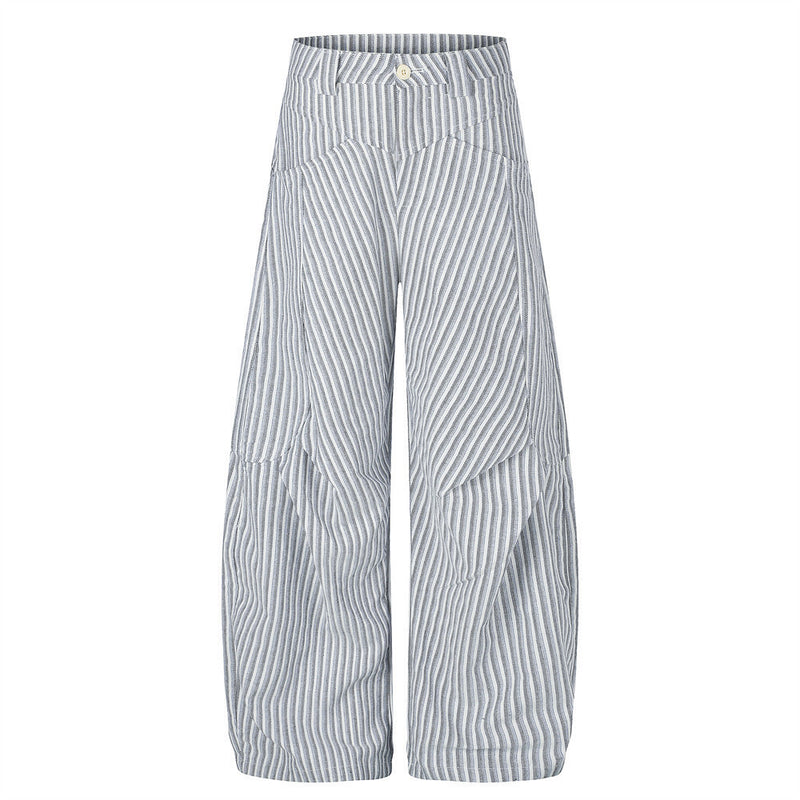 Pantalon à rayures et jambes larges – Taille haute déconstruite, bas incurvé