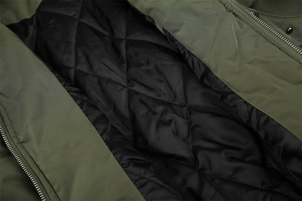 Men's Hooded Bomber Jacket with Detachable Fur-Trim Hood & Military Button