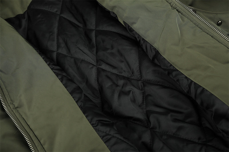 Men's Hooded Bomber Jacket with Detachable Fur-Trim Hood & Military Button