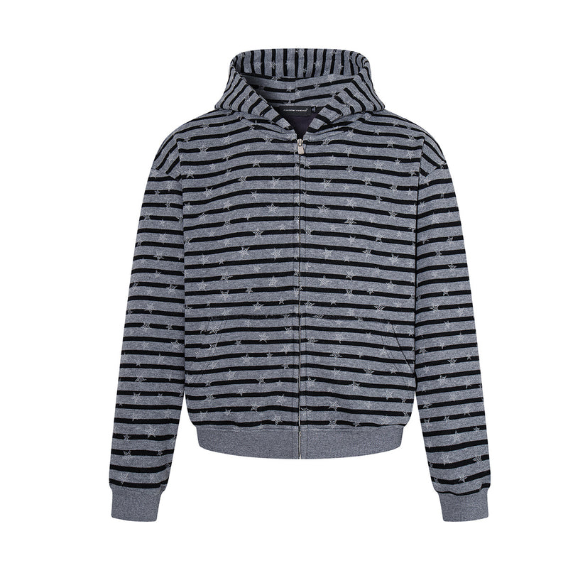 Striped Star Print Zip-Up Hoodie – Relaxed Fit Full-Zip Sweatshirt