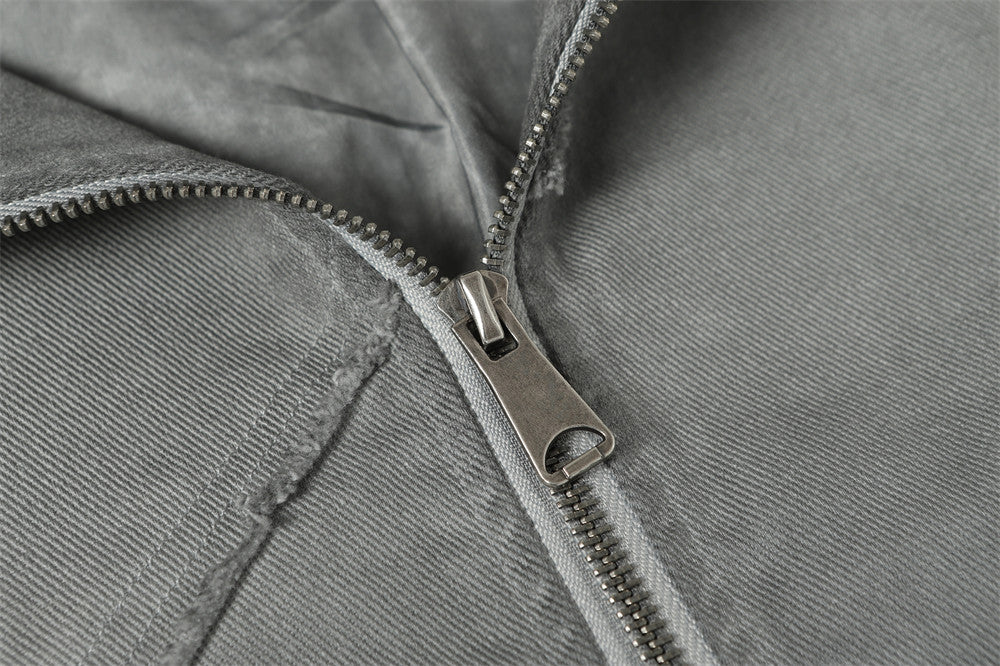 Blouson bomber déconstruit en patchwork – Toile délavée et coutures brutes