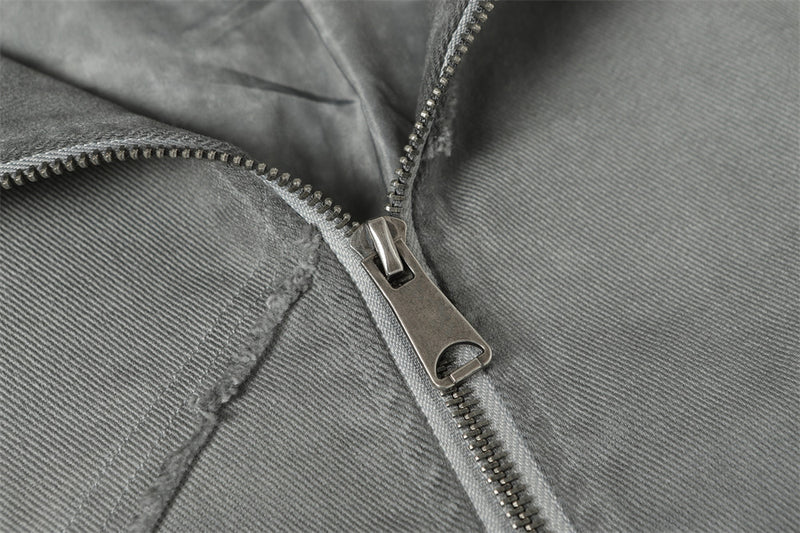 Blouson bomber déconstruit en patchwork – Toile délavée et coutures brutes