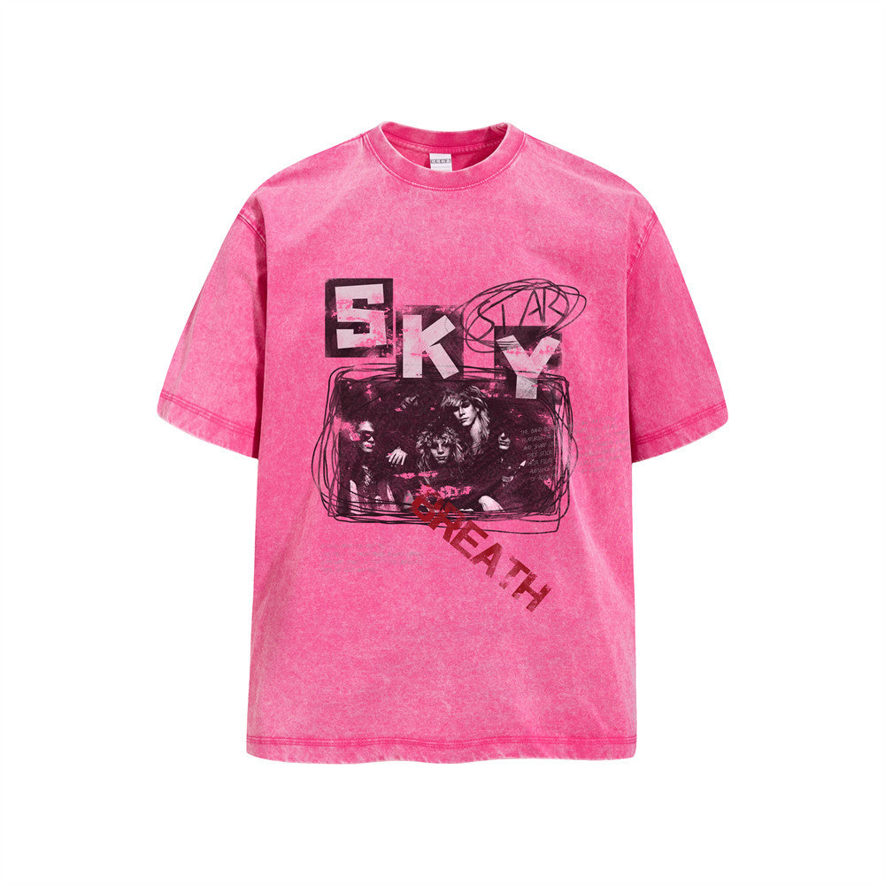 Oversized Acid Wash Band Graphic T-Shirt – SKY Stars Print