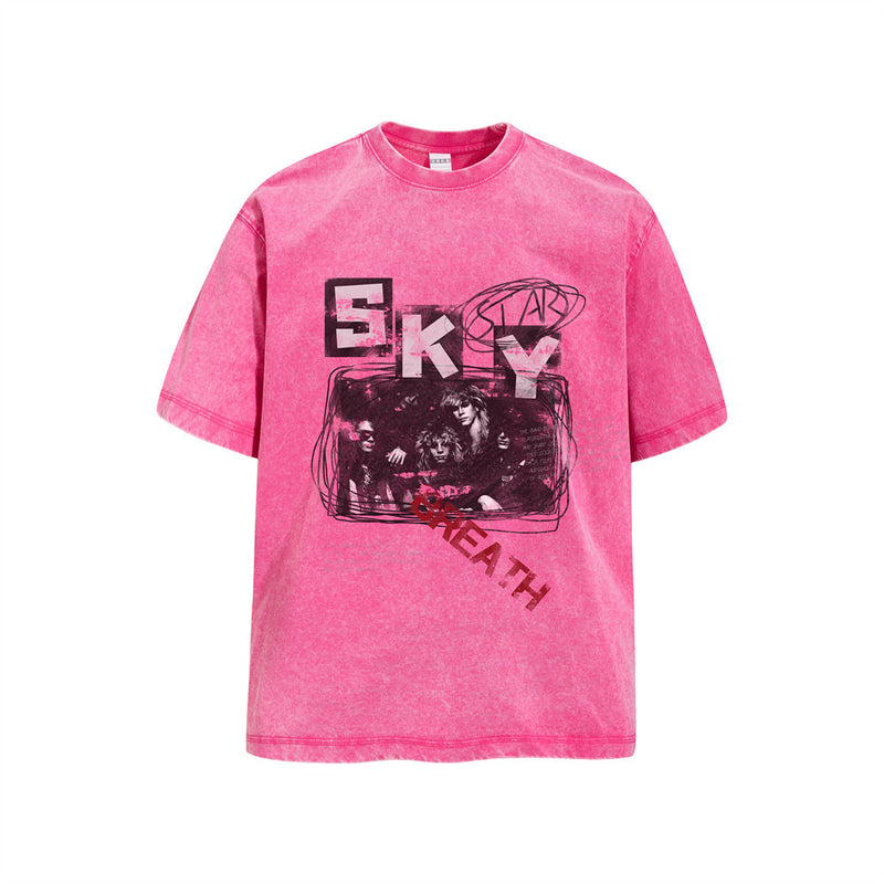 Oversized Acid Wash Band Graphic T-Shirt – SKY Stars Print