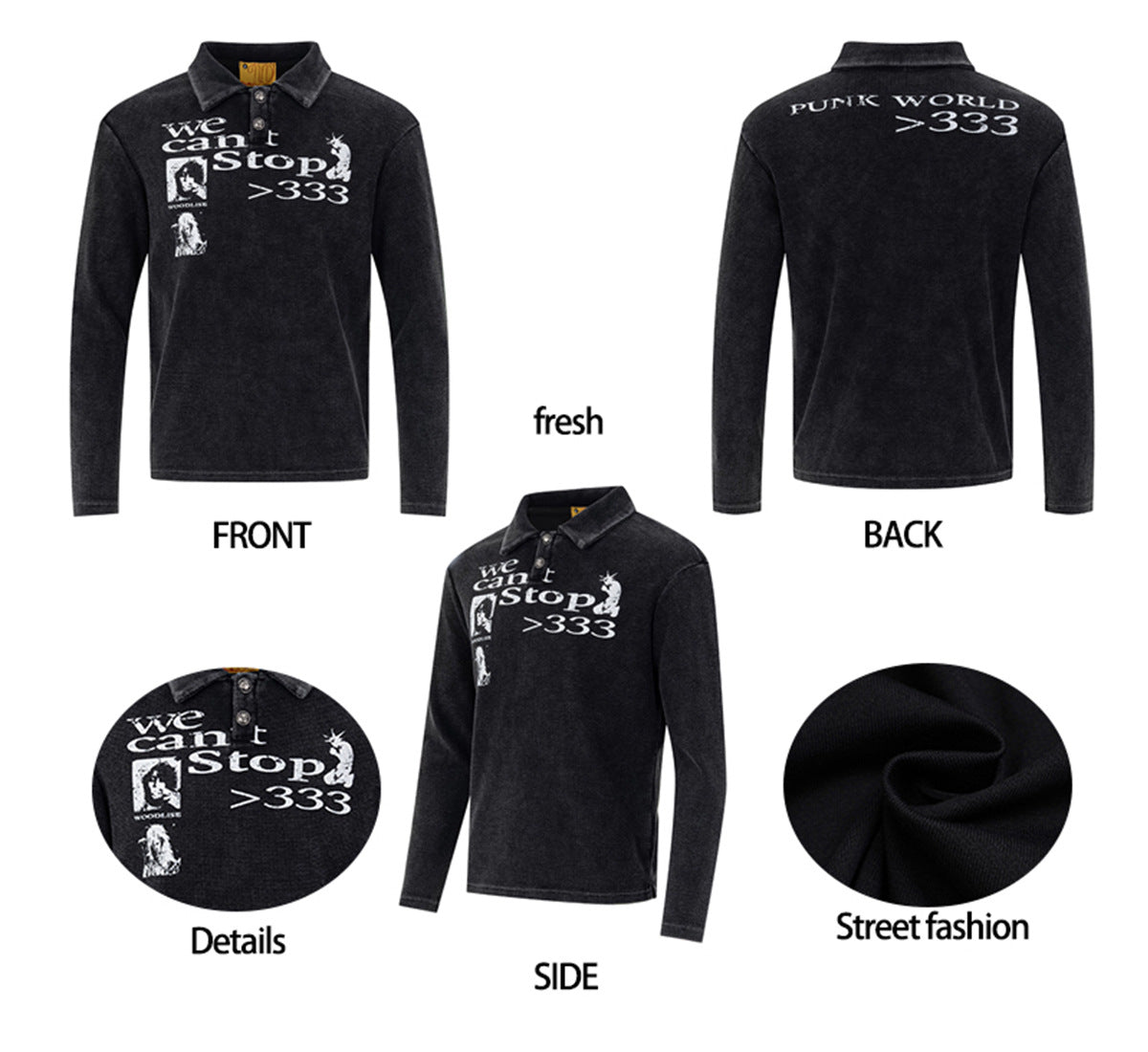 Polo manches longues – T-shirt graphique de créateur en maille gaufrée délavée