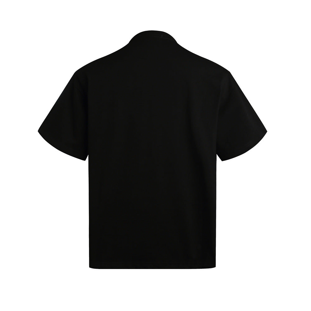 Plain black short sleeve T-shirt back view