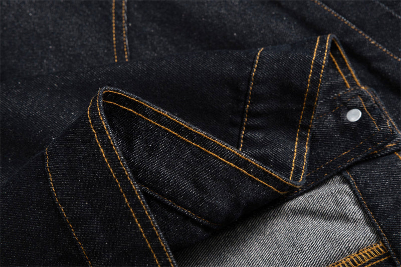 Men's Raw Denim Jacket with Corduroy Collar — Deconstructed Seam Design