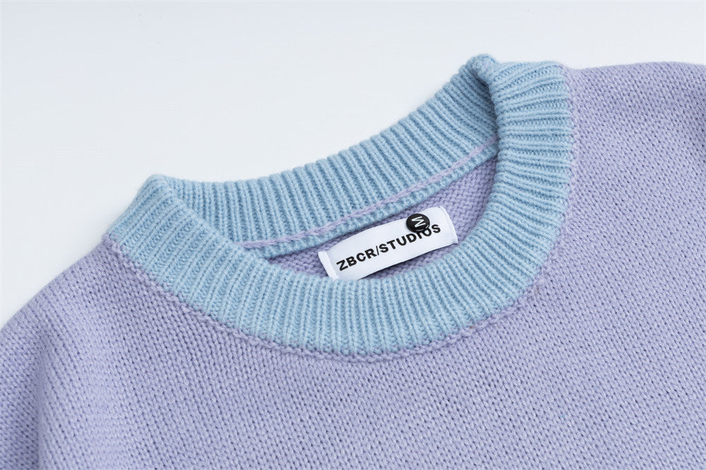 78 Speedway Colorblock Knit Sweater – Oversized Crewneck with Racing Graphic