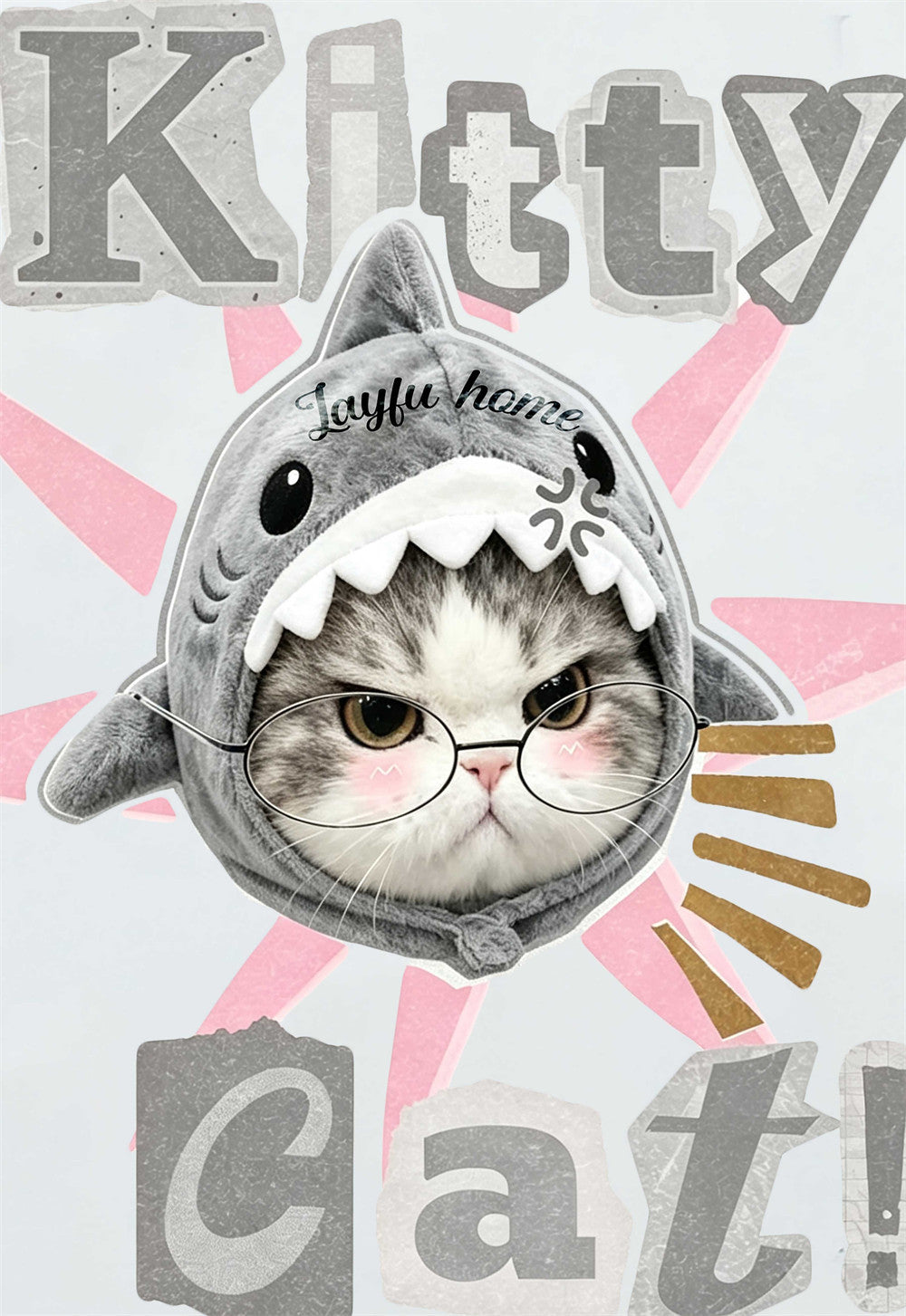 Kitty-Cat-Shark-Meme-T-Shirt – Kurzarm-Streetstyle-Shirt für Herren