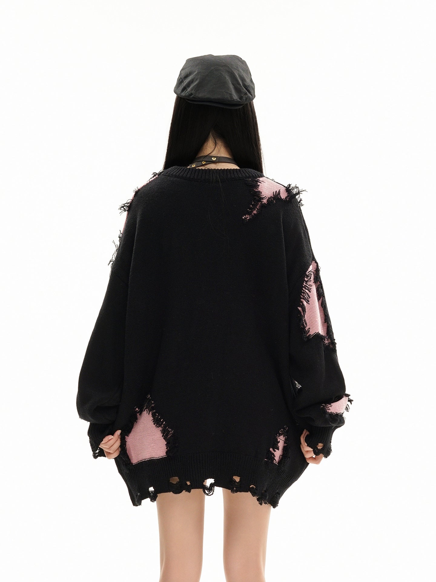 Pull en maille color block effet usé – Pull oversize à franges, style high-street