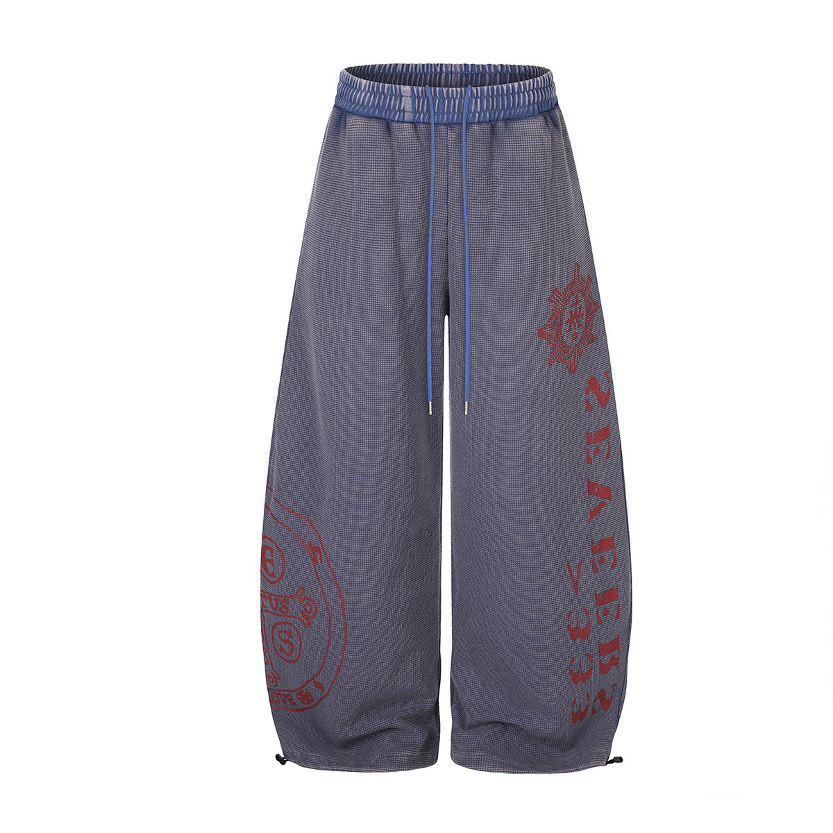 Pantalon de survêtement à jambes larges – Imprimé graphique vintage acid wash, coupe ample