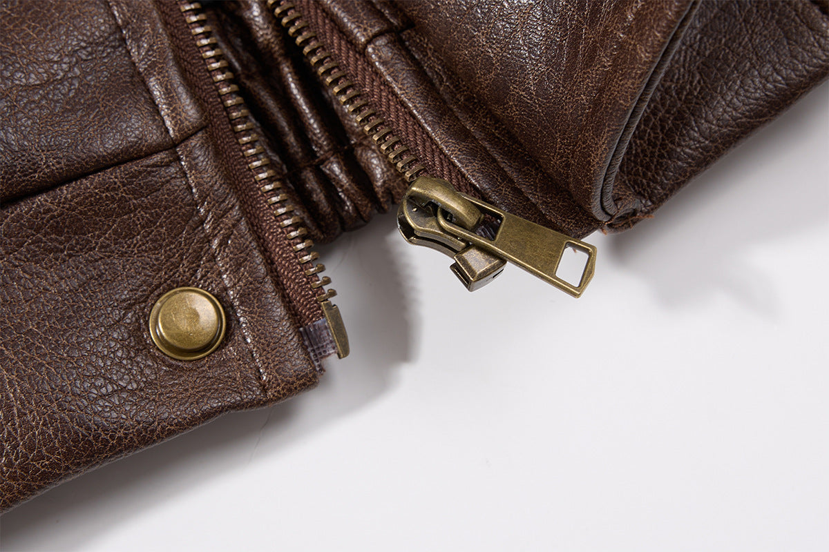 Oversized PU Leather Bomber Jacket – Vintage American Moto Style with Contrast