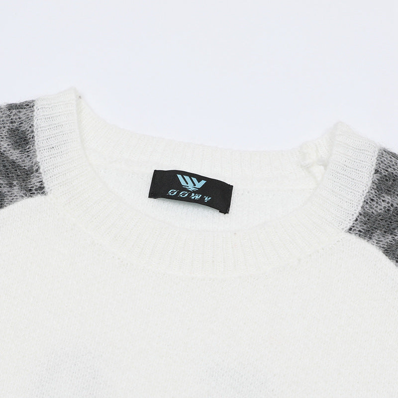 Leopard Print Raglan Knit Sweater – American Vintage Streetwear Crewneck