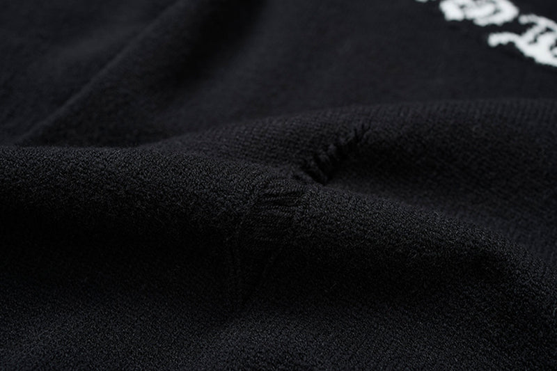 Crew Neck Knit Sweater Gothic Cross Distressed Hem Streetwear