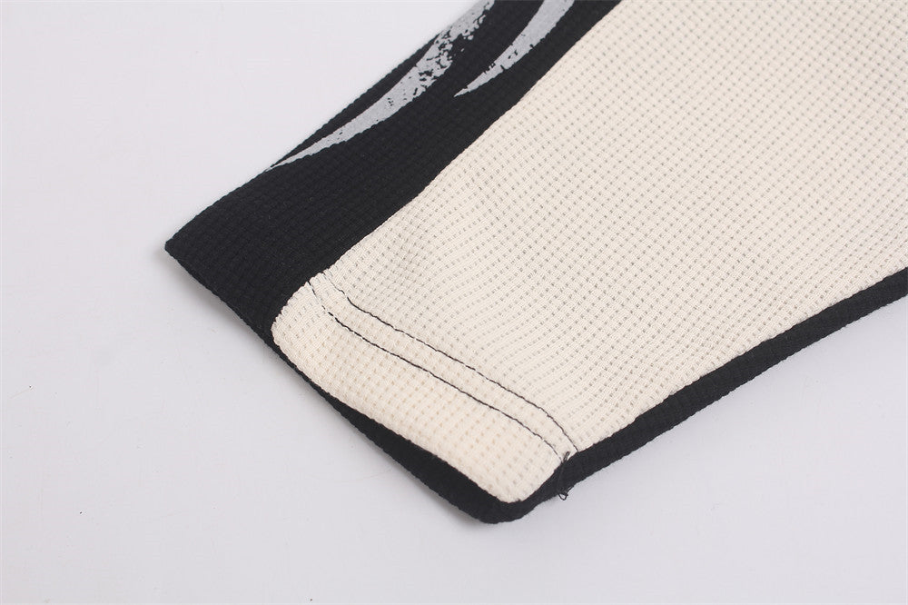 Men's Long Sleeve Waffle Knit Shirt – Moto Racing Graphic Colorblock Crew Neck