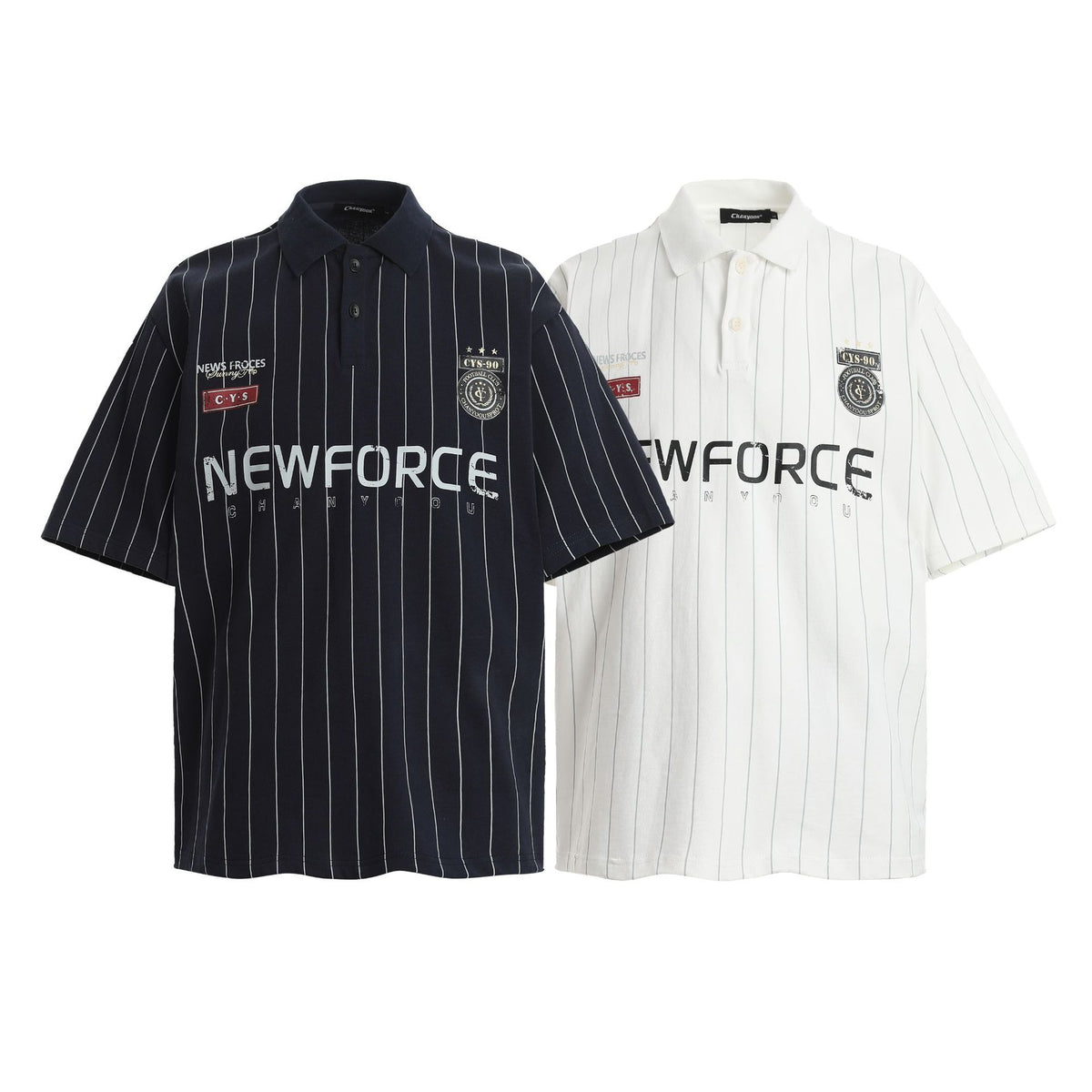 Men's Short Sleeve Pinstripe Polo Shirt – Oversized Varsity Graphic Jersey