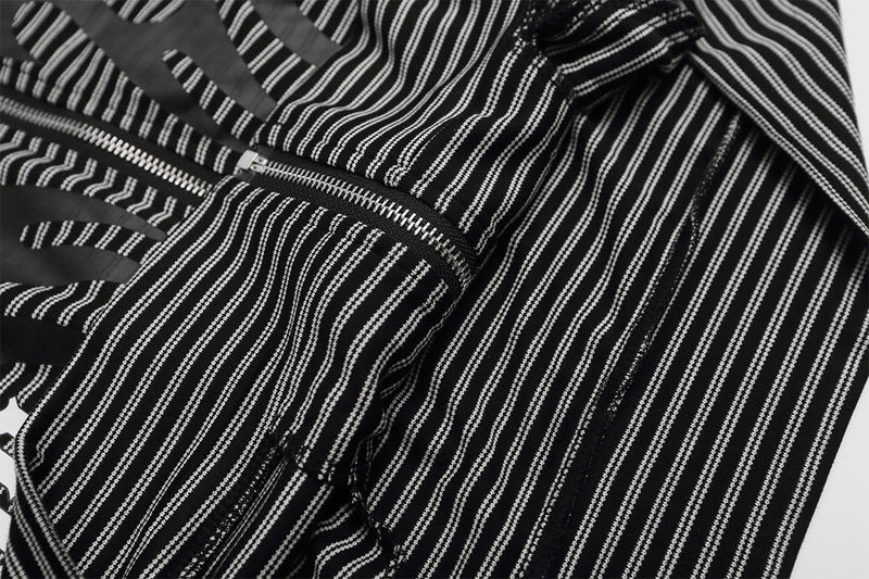 Thin Zip-Up Hoodie Gothic Stripe Black & Grey Cropped Cardigan
