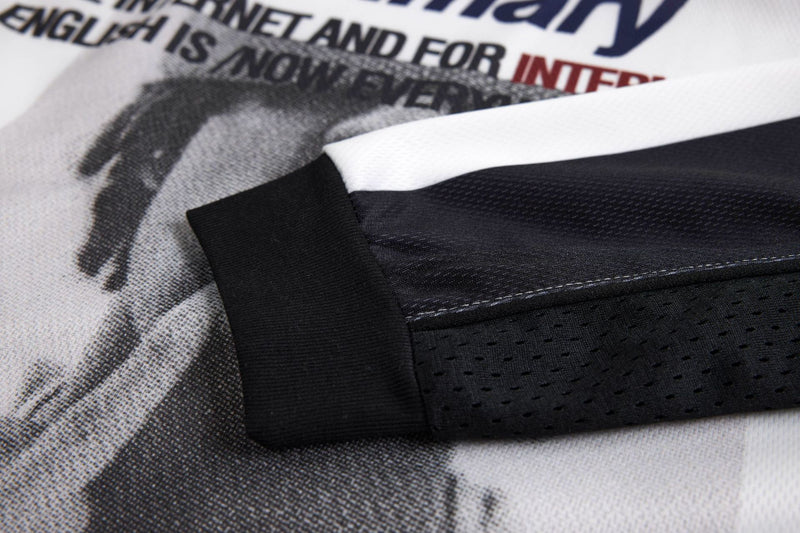 Maillot de football à manches longues noir et blanc à rayures, polo graphique