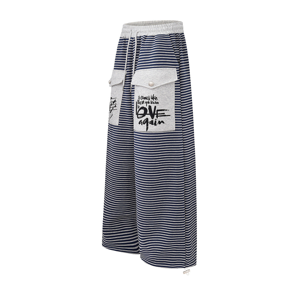 Pantalon de jogging wide leg rayé avec imprimé notes de musique et poches cargo
