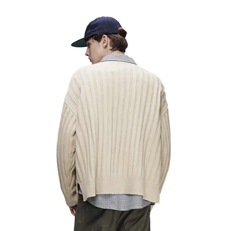 Ribbed Knit Crewneck Sweater — Oversized Fit, Solid Color