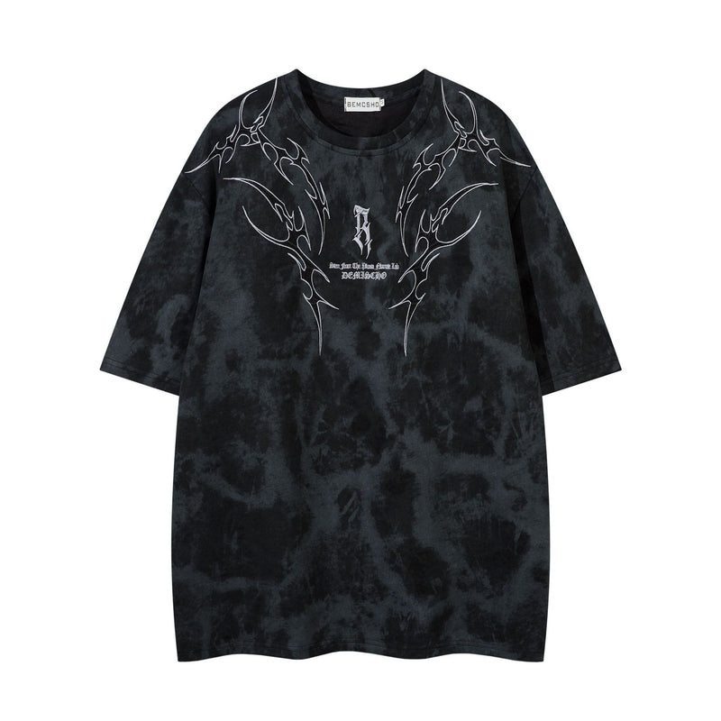 Tribal Thorn Graphic Acid Wash Oversized T-Shirt Men