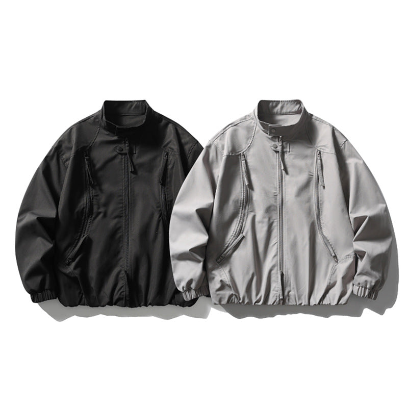 Multi-Zip Stand Collar Oversized Jacket – Relaxed Fit Streetwear Blouson