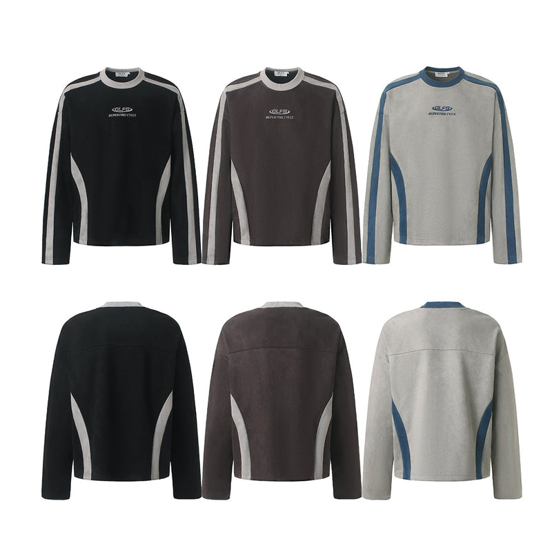 GLFS Colorblock-Langarmshirt mit wiederkehrendem Zyklusmotiv – Streetwear mit Kontrasteinsätzen