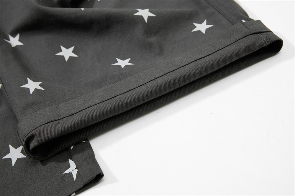 Star Print Wide-Leg Cargo Pants – Relaxed Fit Parachute Trousers